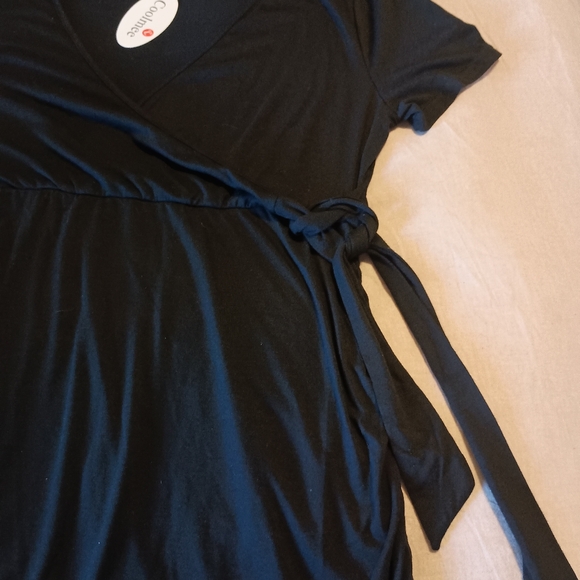 NWT Women's Large V-neck Wrap Dress short sleeve tie waist midi flowy dress - Picture 10 of 12